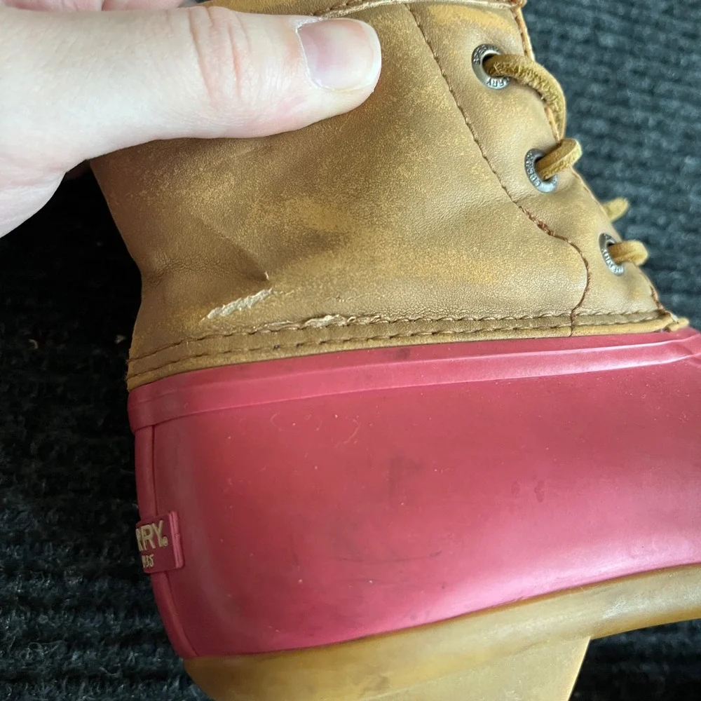 Sperry Saltwater Duck Boots Kids 11M Pink Tan Waterproof Side Zip rain snow shoe